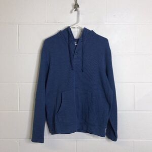 Gap Factory Mens Ribbed Front Pocket Pull Over Hoodie Blue Heather Size Medium